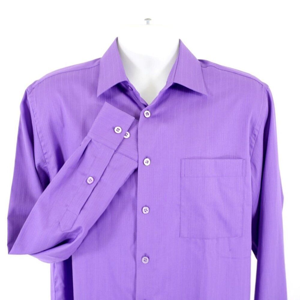 Joe Joseph Abboud Slim Fit Wrinkle Free 16 34/35 Purple Striped Dress Shirt